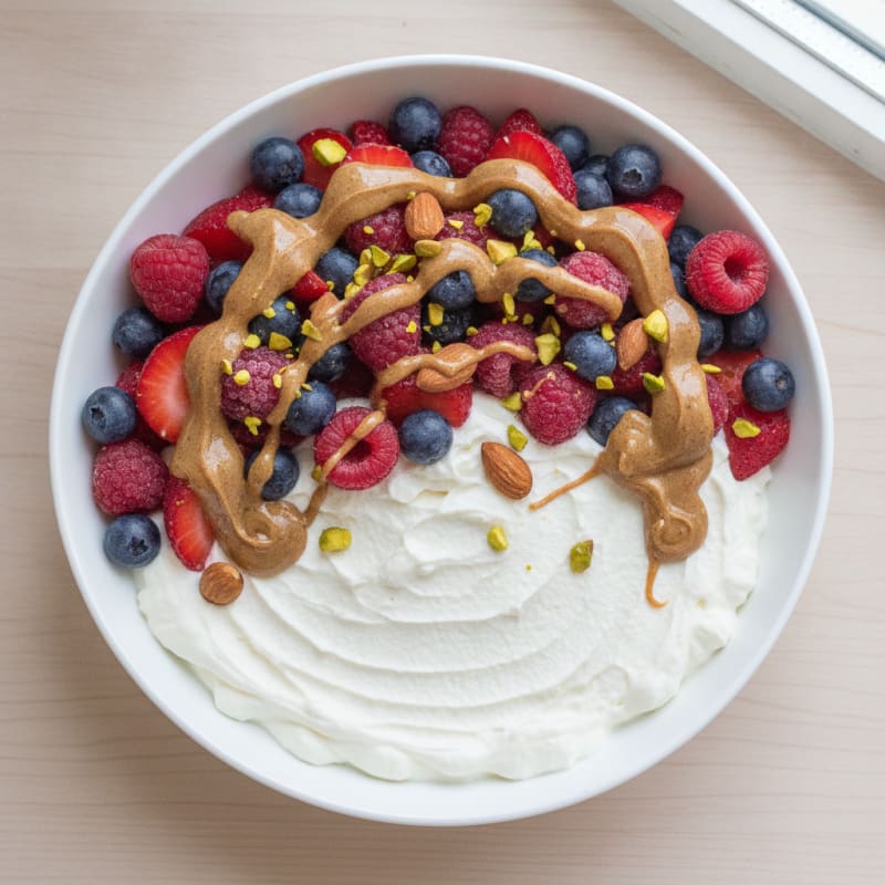 Greek Yogurt Protein Parfait with Mixed Berries and Almond Butter