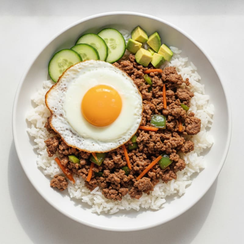 Minced Beef and Vegetable Rice Bowl