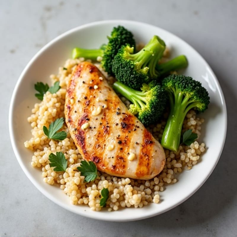 Grilled Chicken Breast with Quinoa and Roasted Broccoli