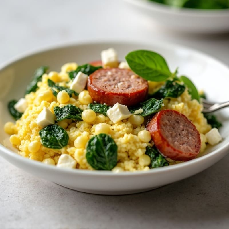 Egg White and Spinach Scramble with Turkey Sausage