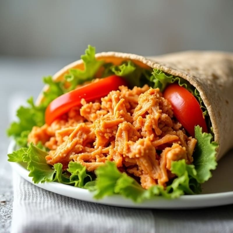 Shredded Buffalo Chicken Wrap with Fresh Veggies