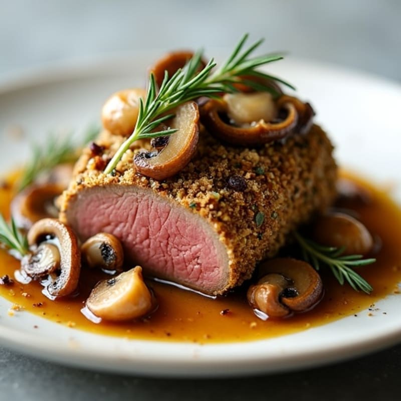 Herb-Crusted Beef Tenderloin with Mushroom Duxelles