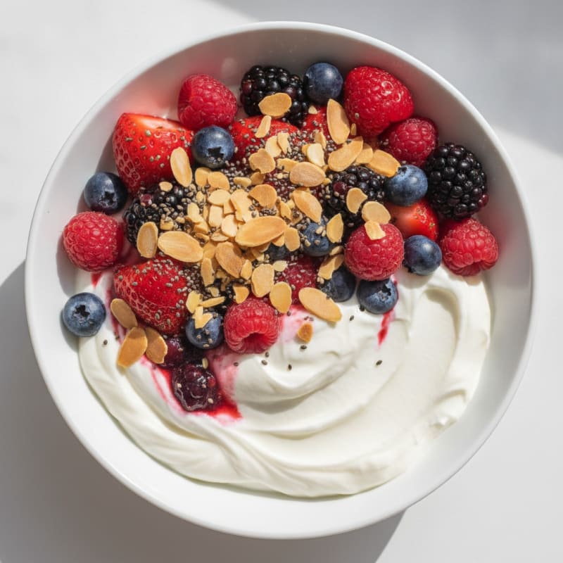 Greek Yogurt Protein Parfait with Mixed Berries and Almonds