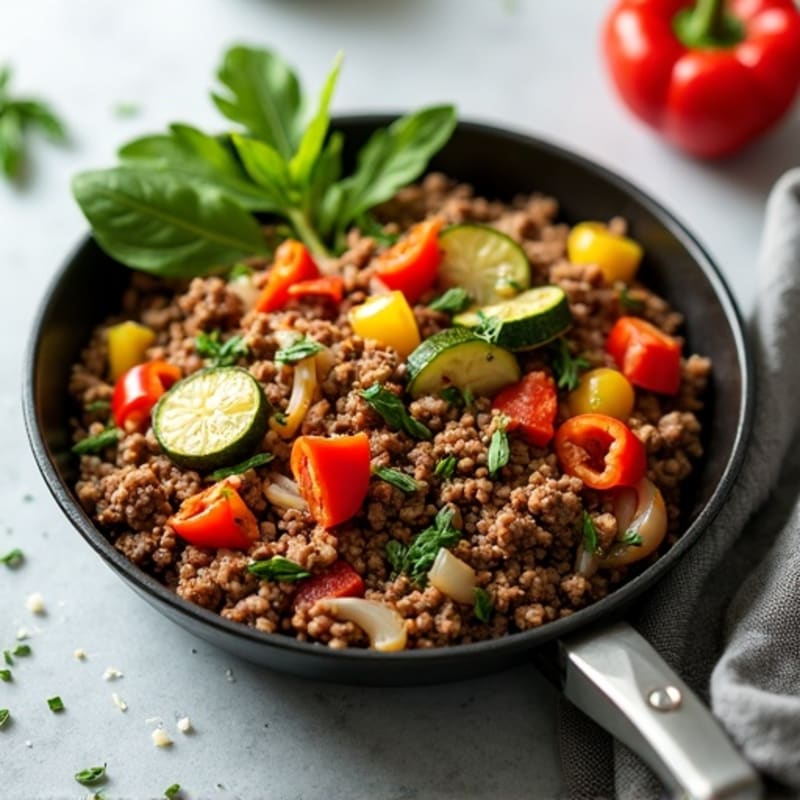 Lean Ground Beef and Crispy Vegetable Skillet