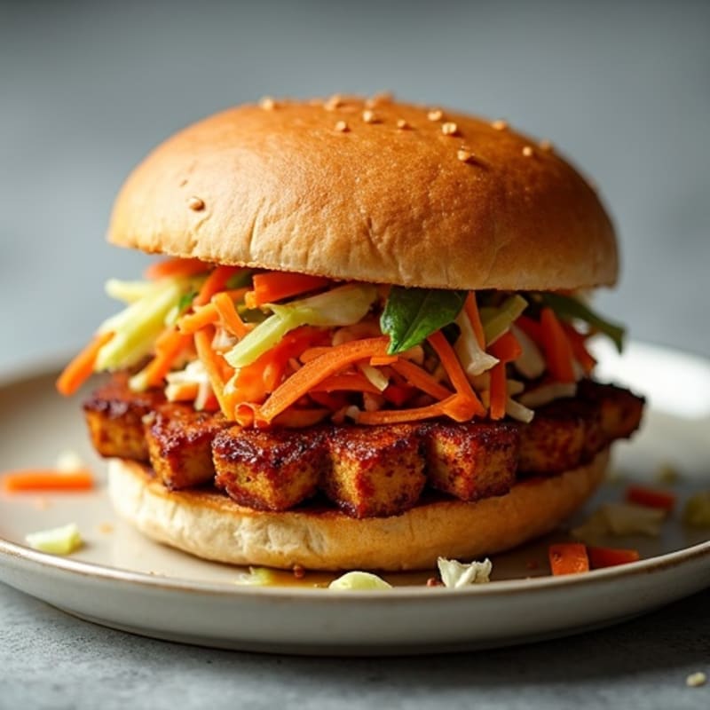 Smoky BBQ Tempeh Sandwich with Crunchy Slaw