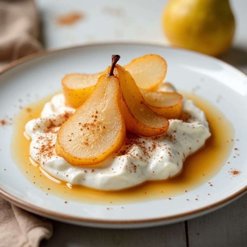 Creamy Vanilla Bean Greek Yogurt with Caramelized Cinnamon Pears