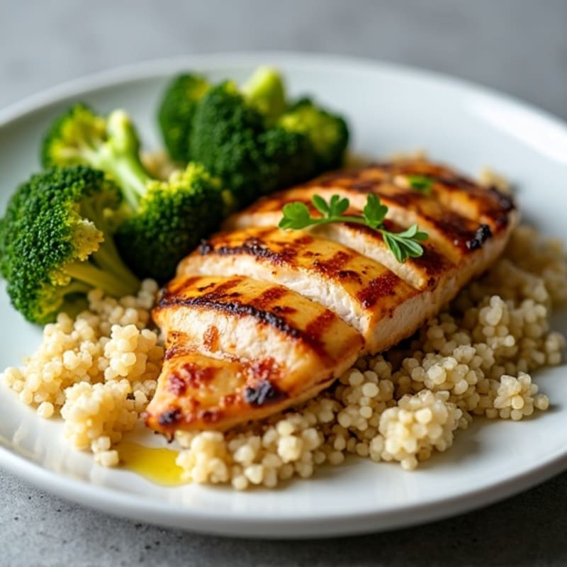 Grilled Chicken Breast with Quinoa and Roasted Broccoli