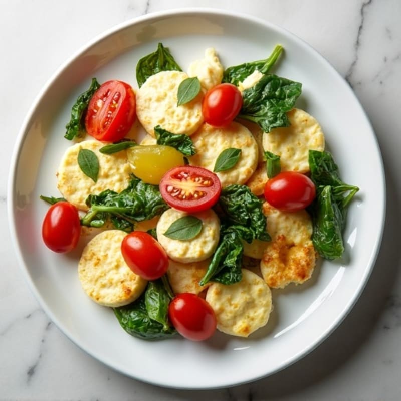 Egg White and Spinach Scramble with Cottage Cheese and Cherry Tomatoes