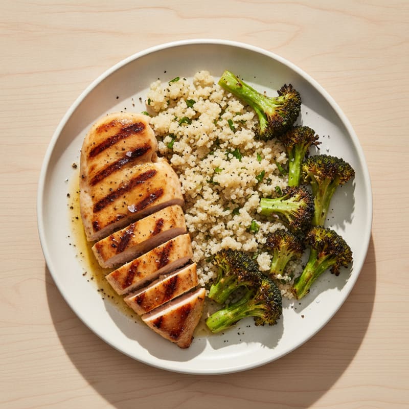 Grilled Chicken Breast with Quinoa and Roasted Broccoli