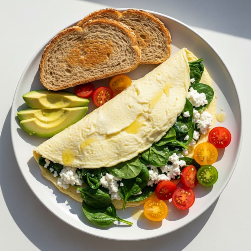Egg White Spinach Omelette with Cottage Cheese and Fresh Tomatoes