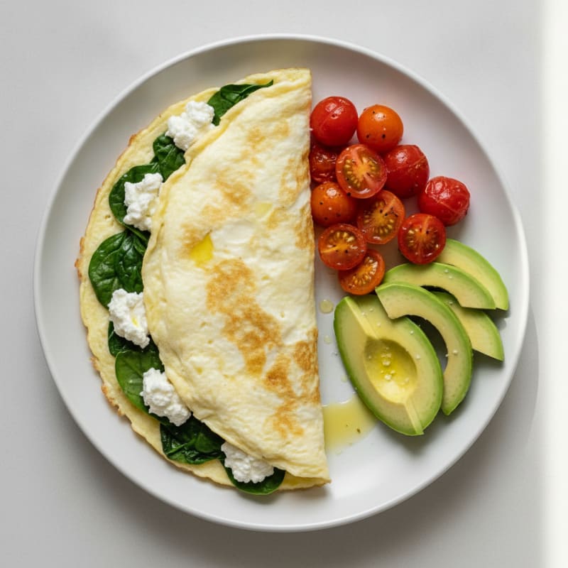 Egg White Spinach Omelette with Cottage Cheese and Cherry Tomatoes