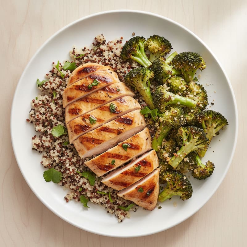 Grilled Chicken Breast with Quinoa and Roasted Broccoli
