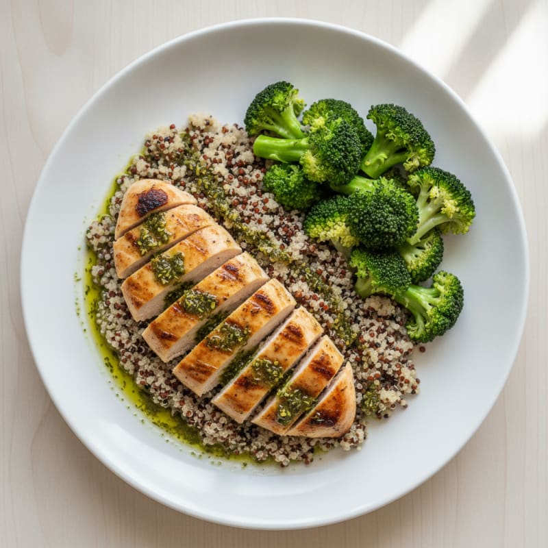 Grilled Chicken Breast with Quinoa and Steamed Broccoli