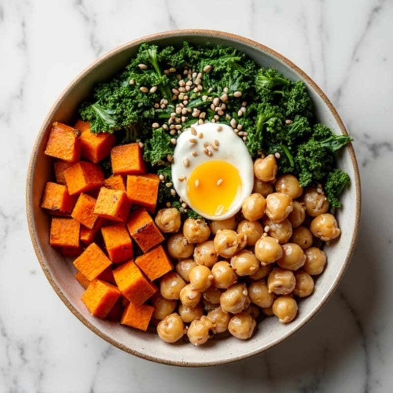 Roasted Sweet Potato & Crispy Chickpea Bowl with Creamy Tahini Dressing