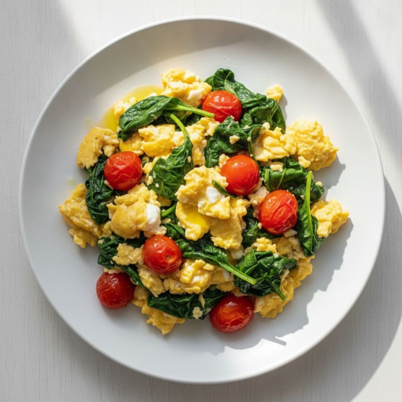 Egg and Spinach Scramble with Cherry Tomatoes
