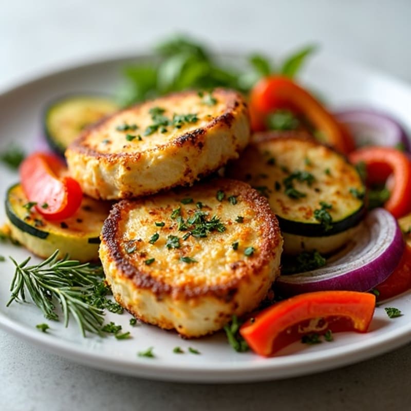 Crispy Herbed Tofu Steaks with Roasted Vegetables