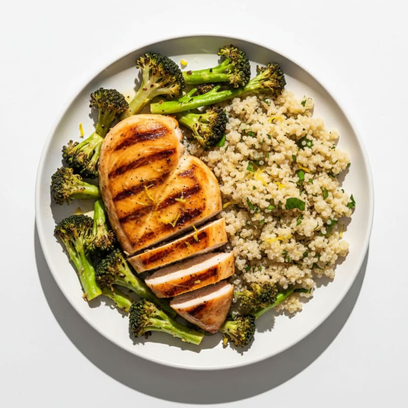 Grilled Chicken Breast with Roasted Broccoli and Quinoa