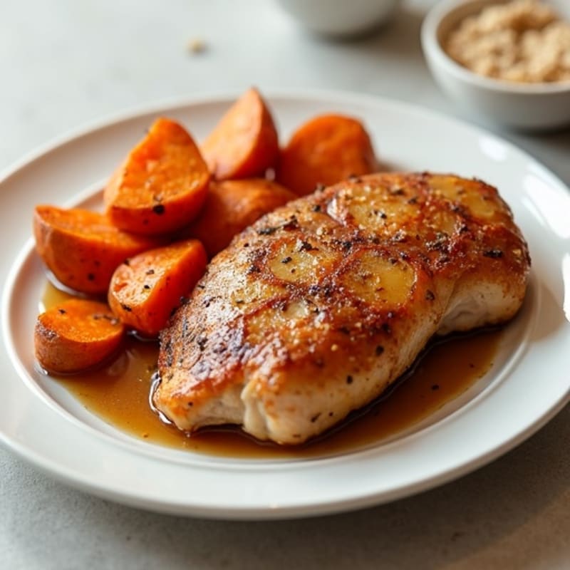 Cinnamon Maple Glazed Chicken and Roasted Sweet Potatoes