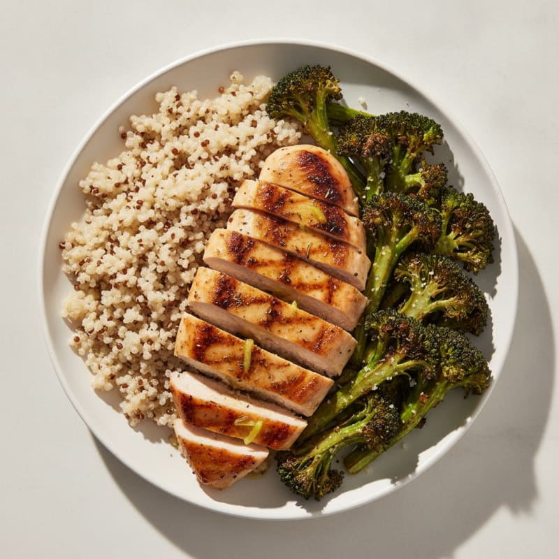 Grilled Chicken Breast with Quinoa and Roasted Broccoli