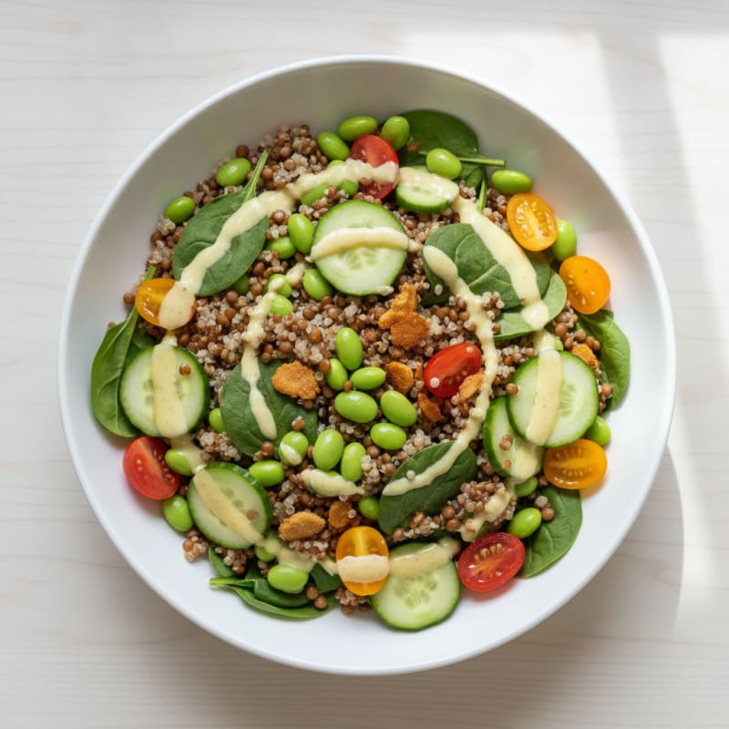 Lentil and Quinoa Power Bowl with Lemon-Herb Dressing