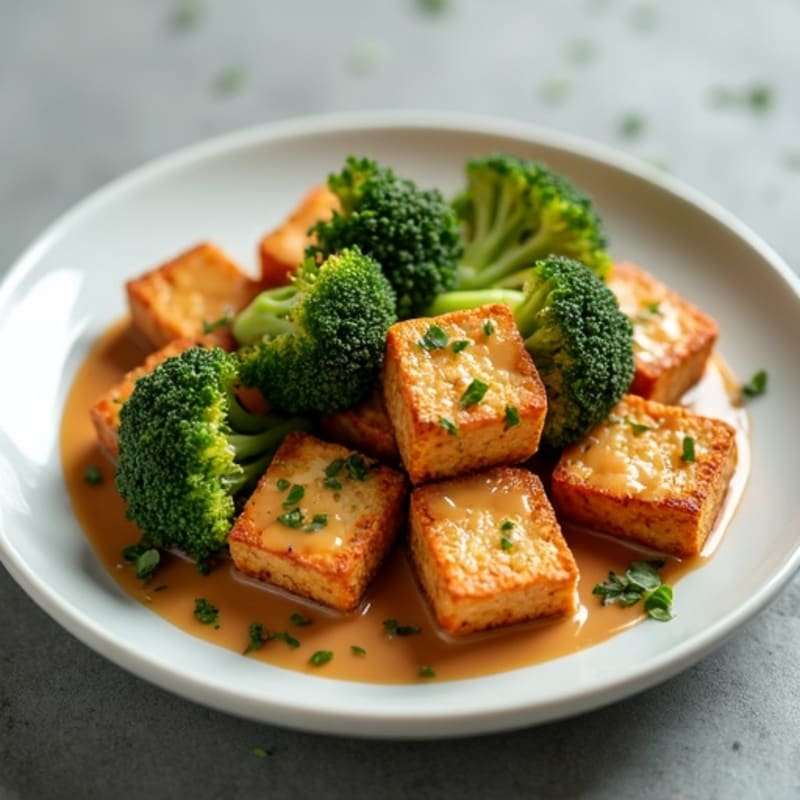 Crispy Tofu with Roasted Broccoli and Peanut Sauce