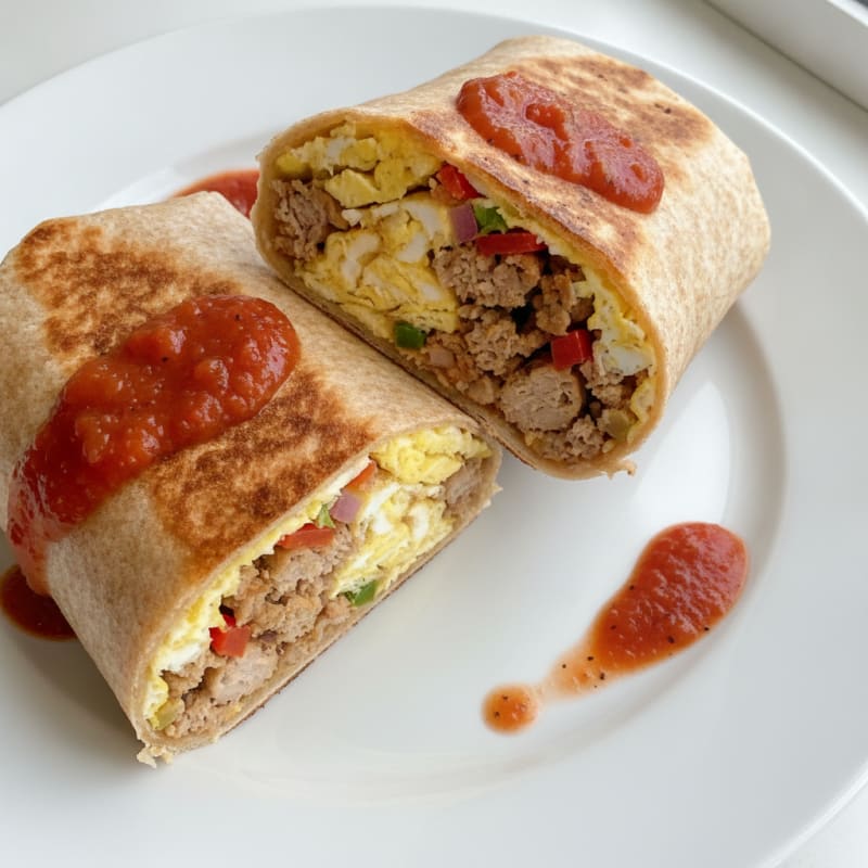 Loaded Breakfast Burrito with Salsa Roja
