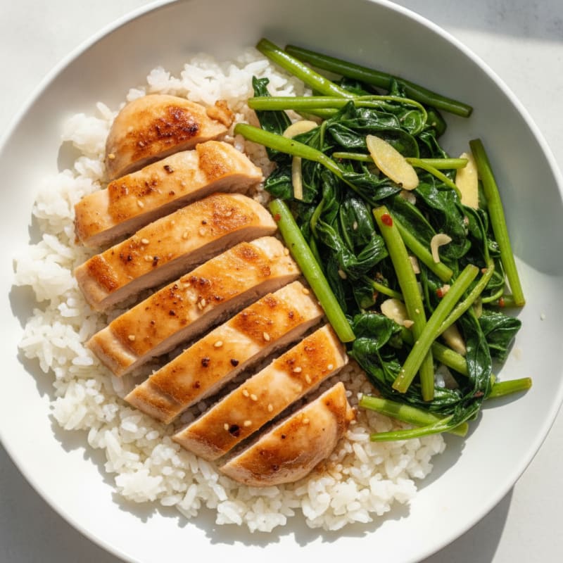 Chicken and Morning Glory Rice Bowl