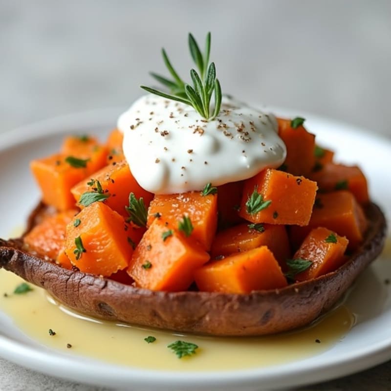 Herb-Roasted Sweet Potato with Greek Yogurt Topping
