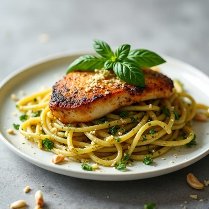 Pan-Seared Chicken with Fresh Pesto Whole Wheat Pasta