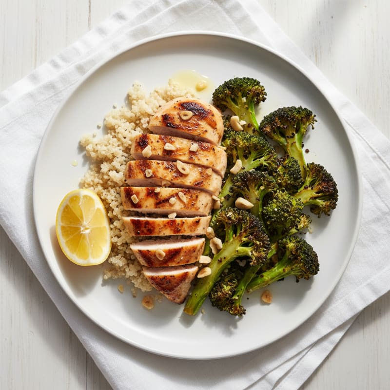 Grilled Chicken Breast with Quinoa and Roasted Broccoli