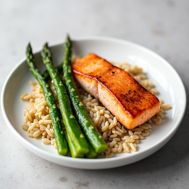Seared Salmon with Steamed Asparagus and Brown Rice