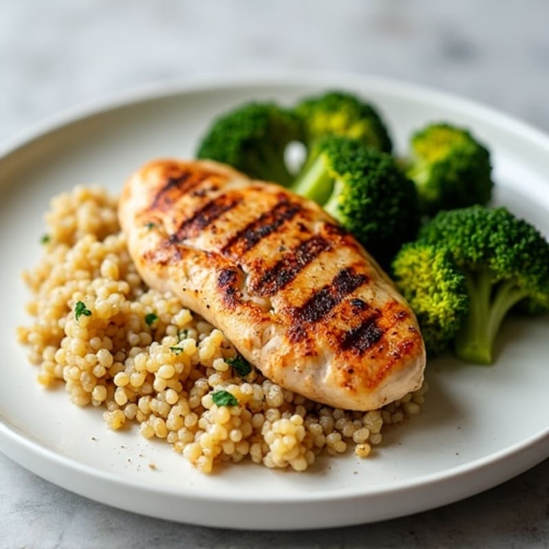 Grilled Chicken Breast with Roasted Broccoli and Quinoa