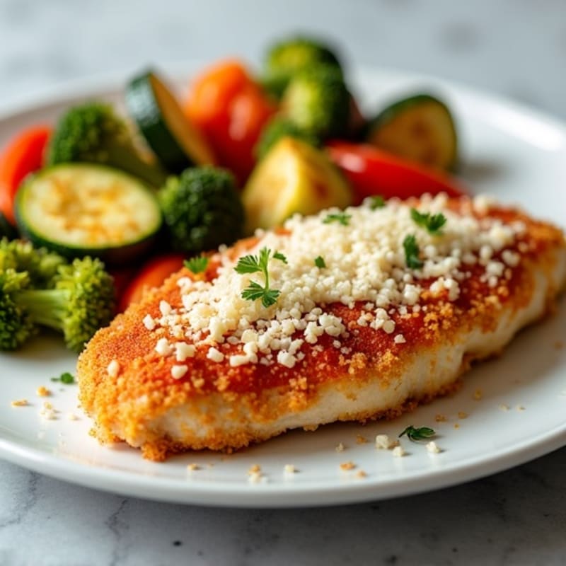Healthy Crispy Chicken Parmesan with Roasted Vegetables