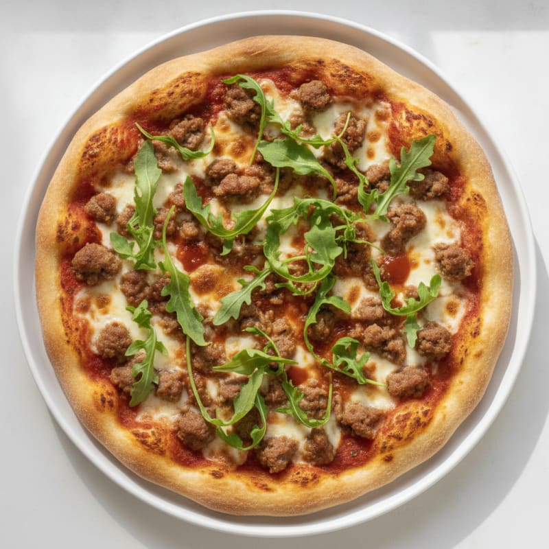 Crispy Turkey Sausage Gourmet Pizza with Arugula