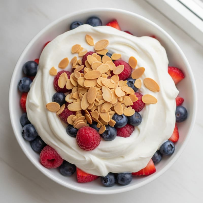 Greek Yogurt Protein Parfait with Mixed Berries and Almonds