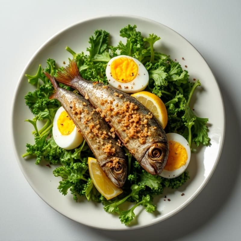Flaky Sardines and Hard-Boiled Eggs with Crisp Greens