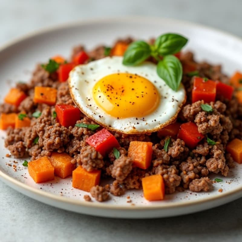 Savory Lean Ground Beef and Sweet Potato Hash