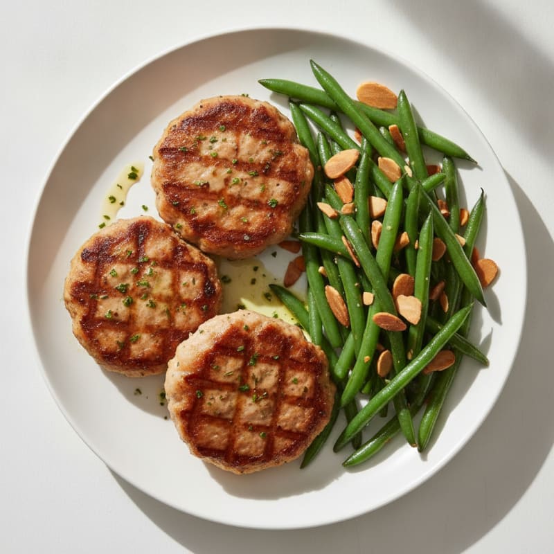 Pan-Seared Turkey Patties with Steamed Green Beans