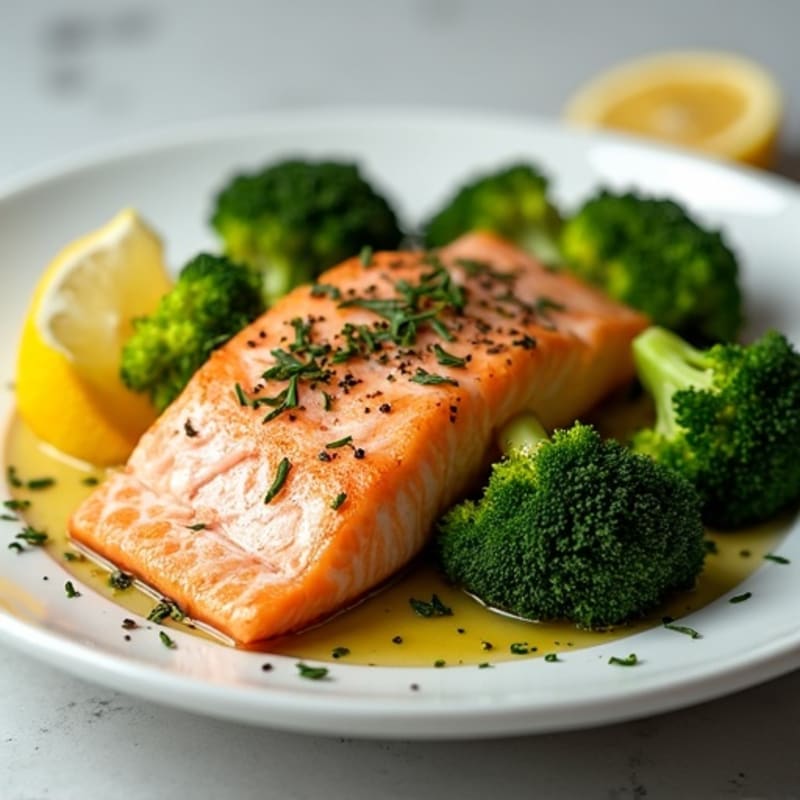 Flaky Roasted Salmon with Lemon Herb Roasted Broccoli