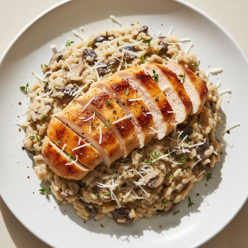 Creamy Parmesan Mushroom Risotto with Herbed Chicken