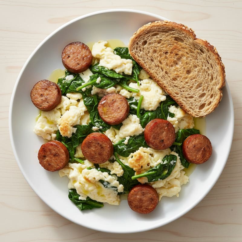 Egg White Scramble with Spinach and Turkey Sausage