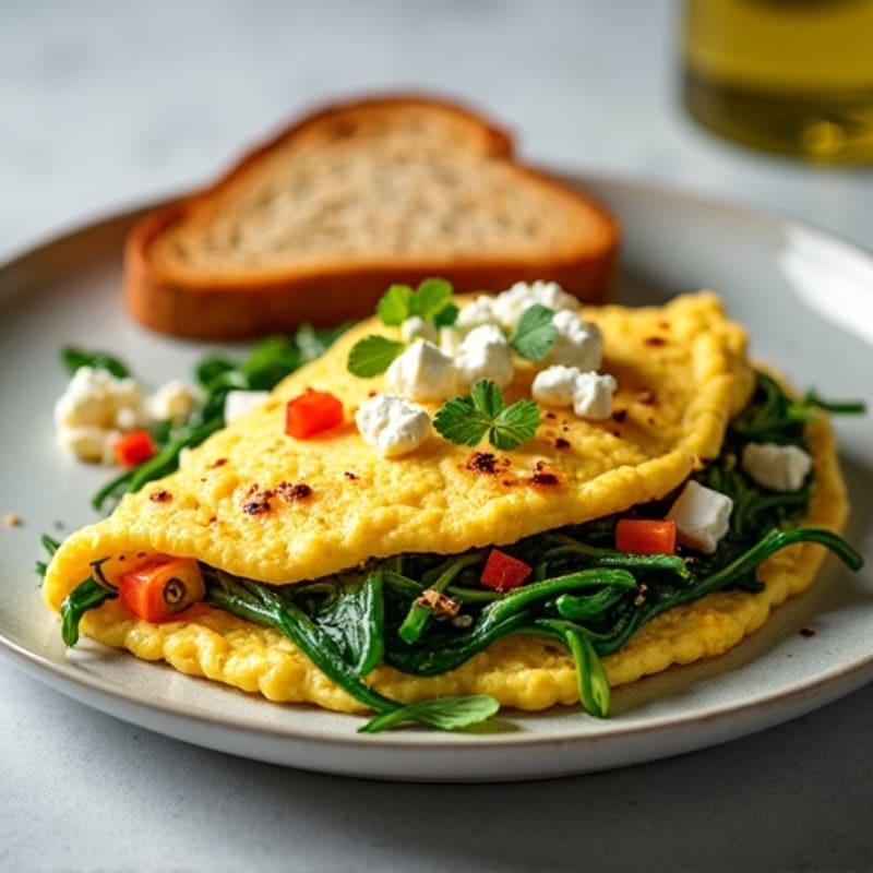 Fluffy Spinach Feta Egg White Omelette with Whole Grain Toast