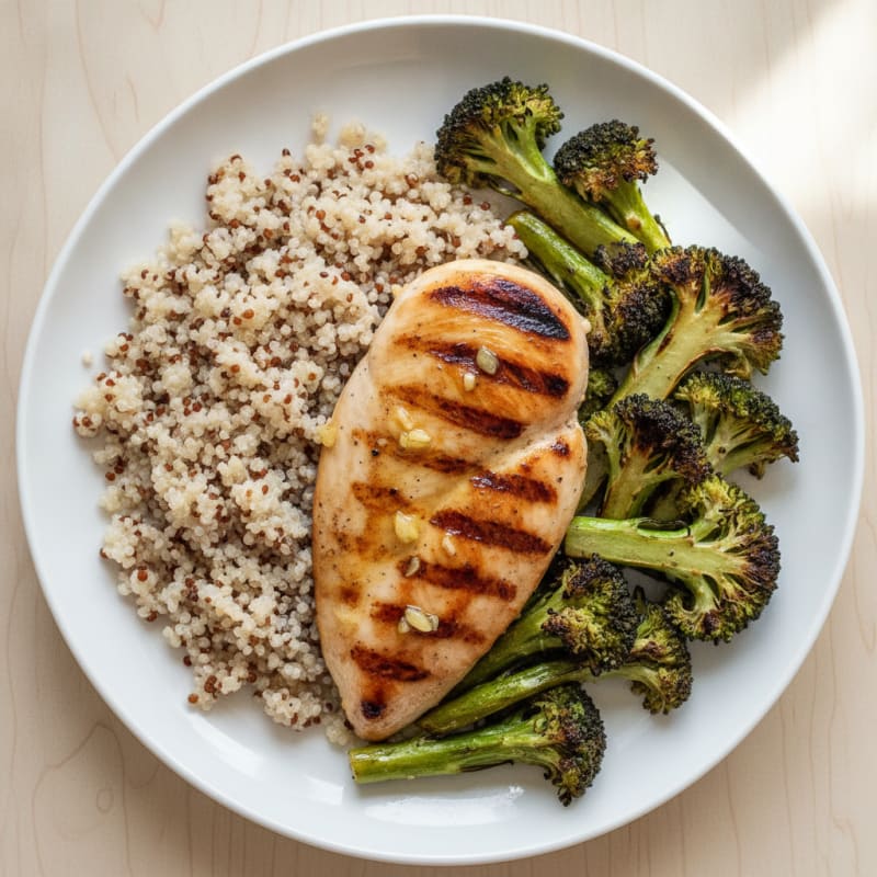 Grilled Chicken Breast with Quinoa and Roasted Broccoli