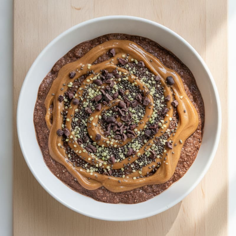 Chocolate Protein Smoothie Bowl with Peanut Butter and Chia Seeds