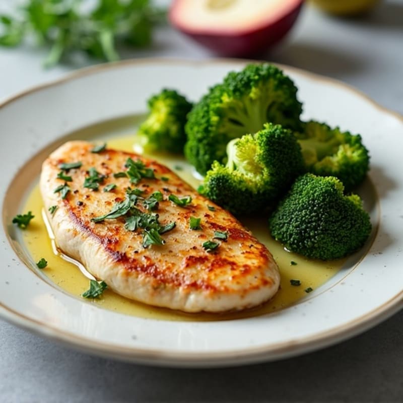 Pan-Seared Garlic Herb Chicken with Roasted Broccoli