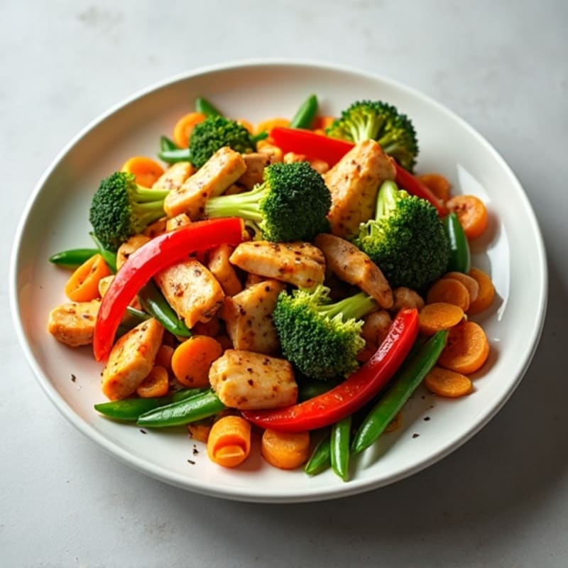 Chicken and Crunchy Vegetable Stir-Fry with Garlic Ginger Sauce