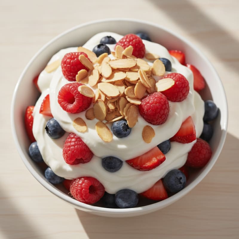 Greek Yogurt Protein Parfait with Mixed Berries and Almonds