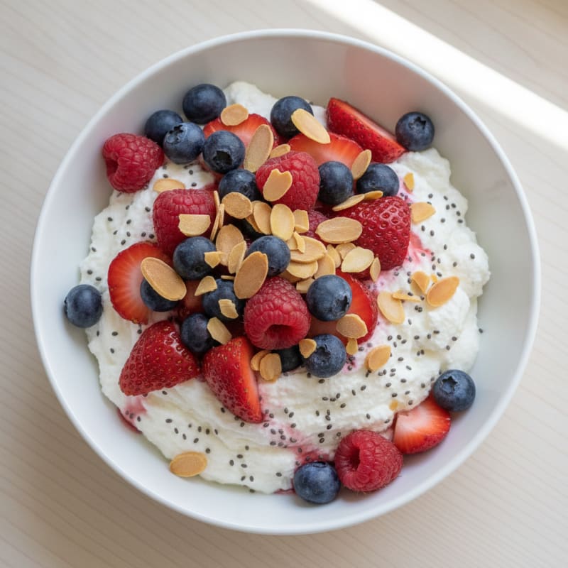 Greek Yogurt Protein Mousse with Mixed Berries