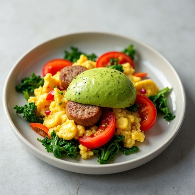 Egg White Veggie Scramble with Turkey Sausage