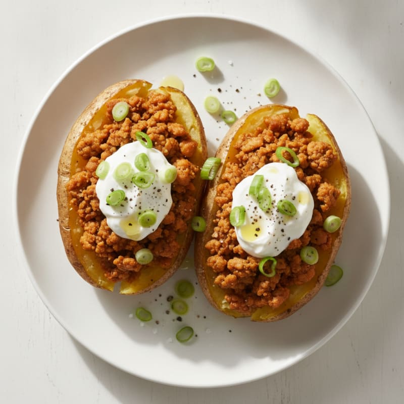 Hearty Loaded Baked Potatoes with Savory Ground Turkey and Greek Yogurt